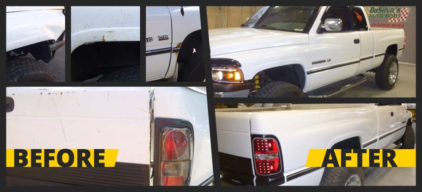Multi-view before and after images of white truck