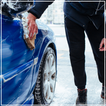 washing car in winter